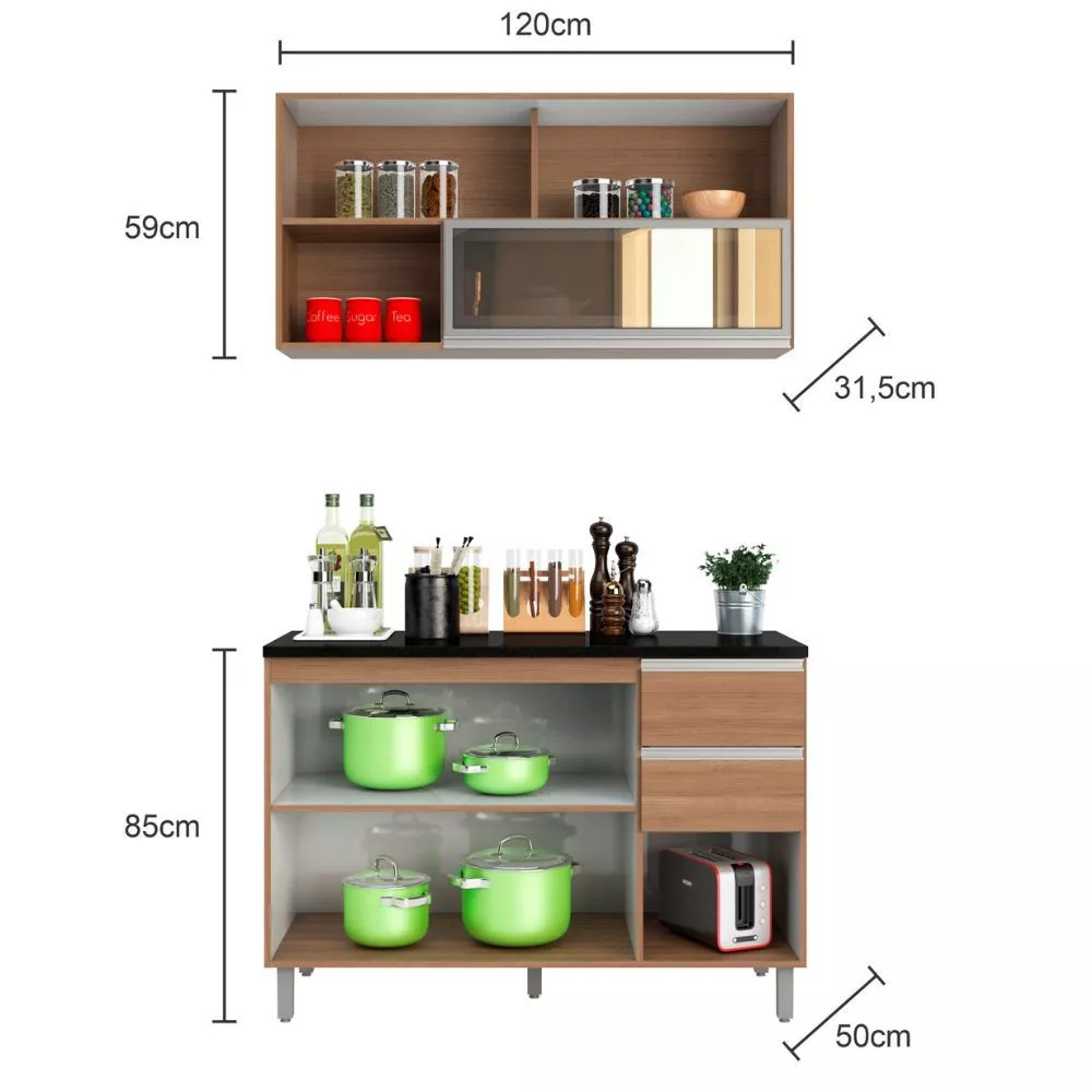 Cozinha Modulada 2 Peças 5 Portas 2 Gavetas Evidence