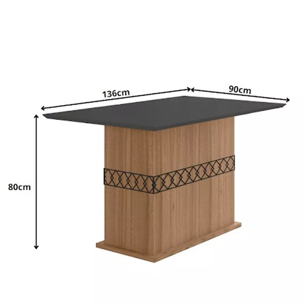 Mesa para Sala de Jantar 136cm Retangular Tampo Chanfrado Agata Poliman