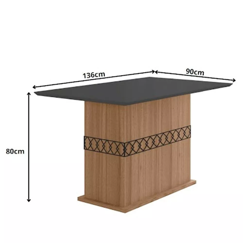 Conjunto Sala de Jantar Mesa com Tampo Chanfrado Agata 4 Cadeiras Estofadas Jade Poliman