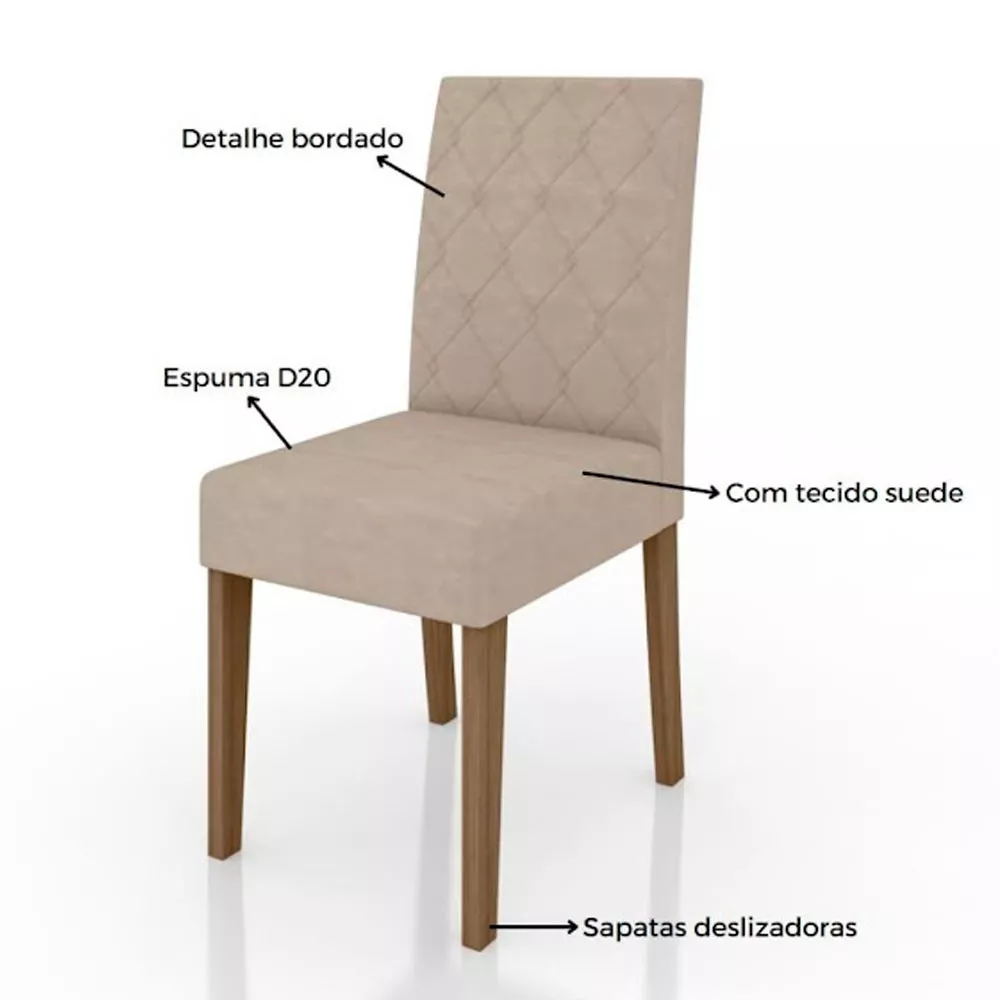 Conjunto Sala de Jantar Mesa com Tampo Chanfrado Agata 4 Cadeiras Estofadas Jade Poliman