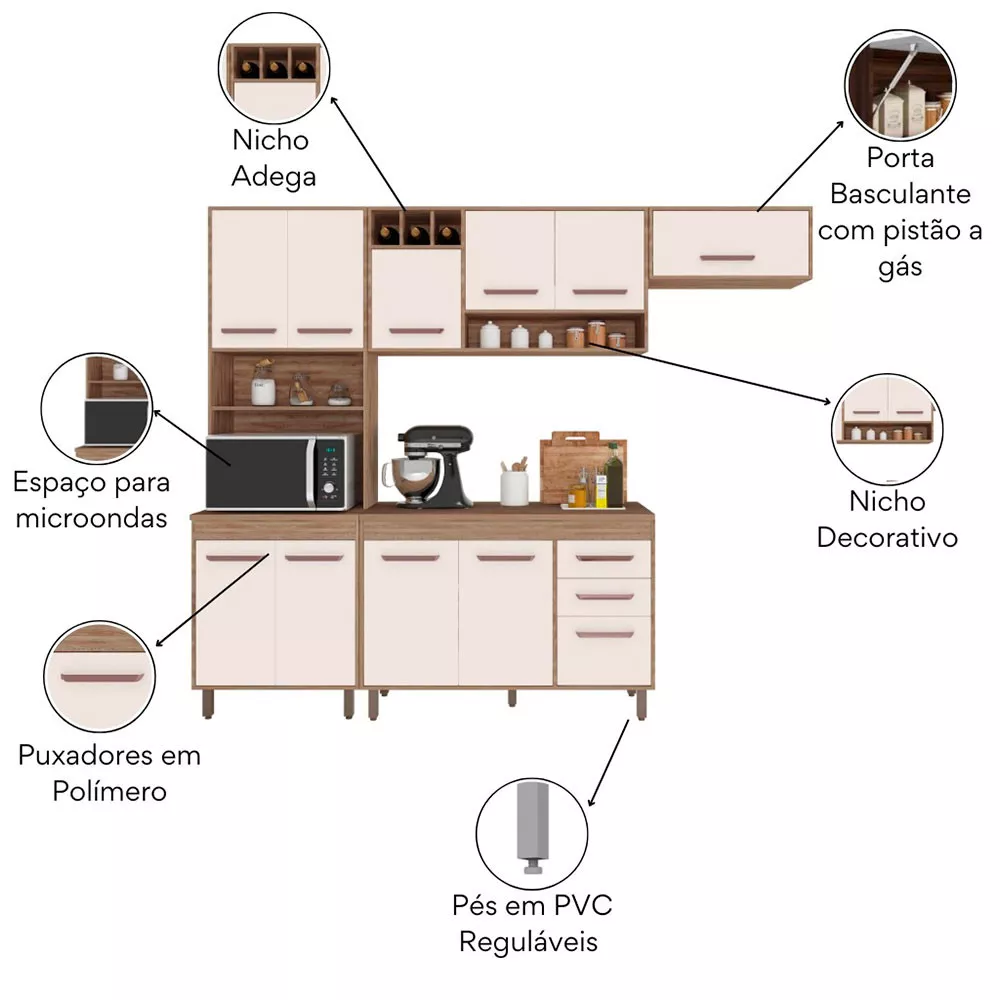 Cozinha Compacta 4 peças Balcão com Tampo Barcelona Poliman Móveis