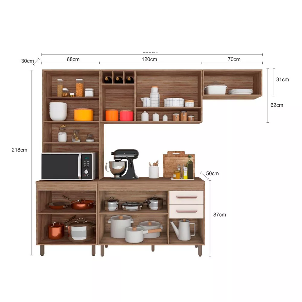 Cozinha Compacta 4 peças Balcão com Tampo Barcelona Poliman Móveis