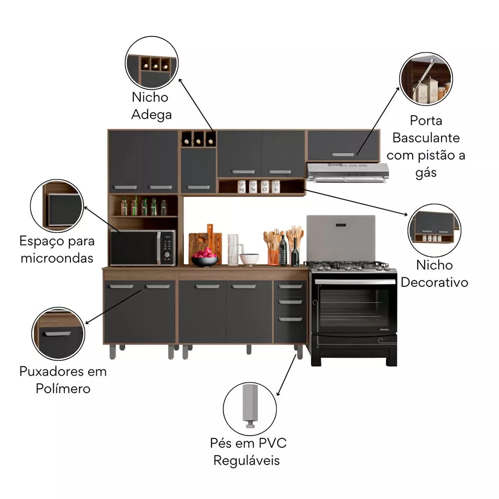 Cozinha Compacta 4 peças Balcão com Tampo Barcelona Poliman Móveis