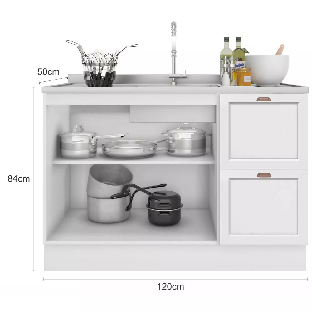 Balcão 2 Portas 2 Gavetas Olivia 120 cm sem tampo