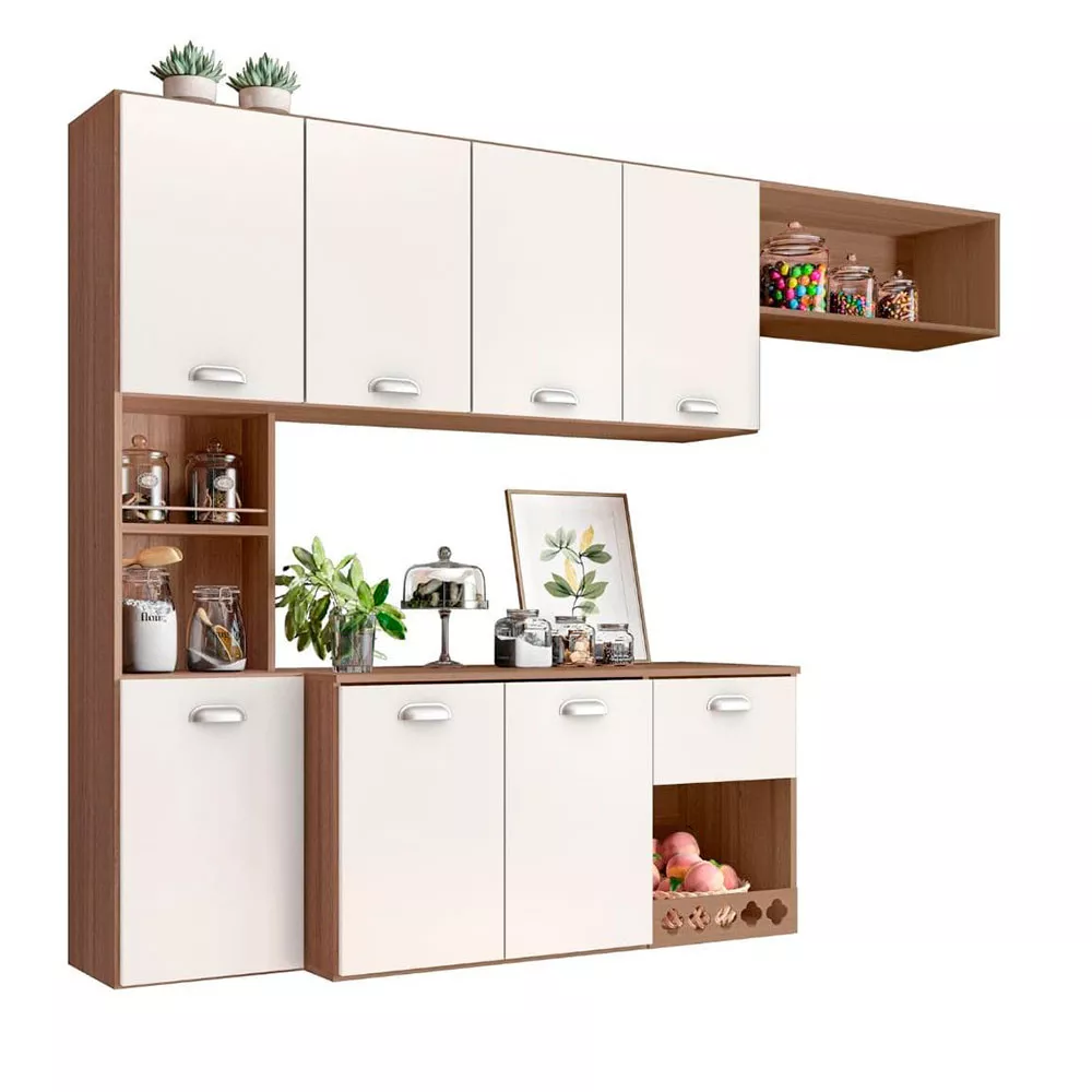 Cozinha Compacta Suspensa Mila 7 portas 1 Gaveta com Corrediças Telescópicas Poliman Móveis