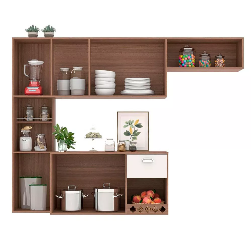 Cozinha Compacta Suspensa Mila 7 portas 1 Gaveta com Corrediças Telescópicas Poliman Móveis