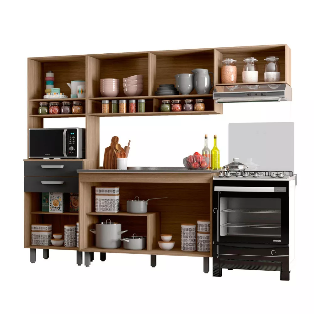 Cozinha Compacta 8 Portas 2 Gavetas e Balcão para Pia e Cuba Siena Poliman Móveis