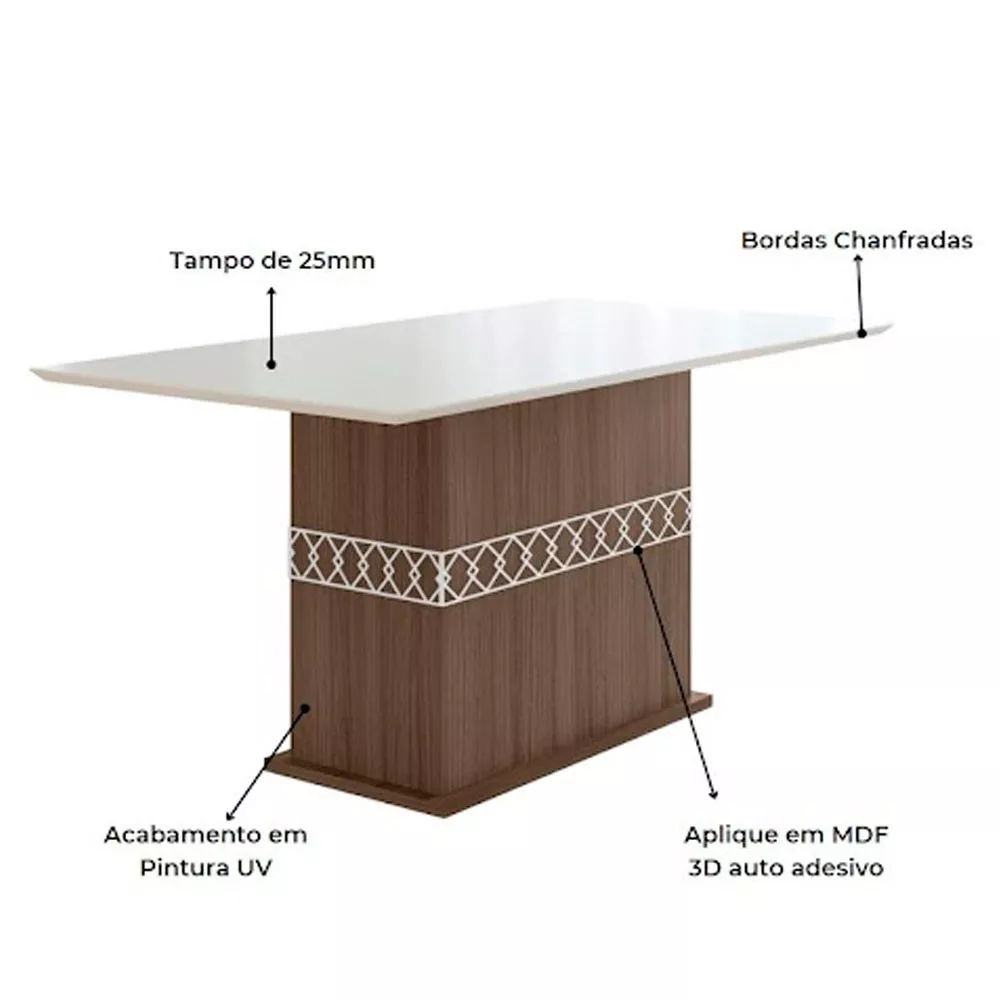 Mesa para Sala de Jantar 160cm Retangular Tampo Chanfrado Agata Poliman