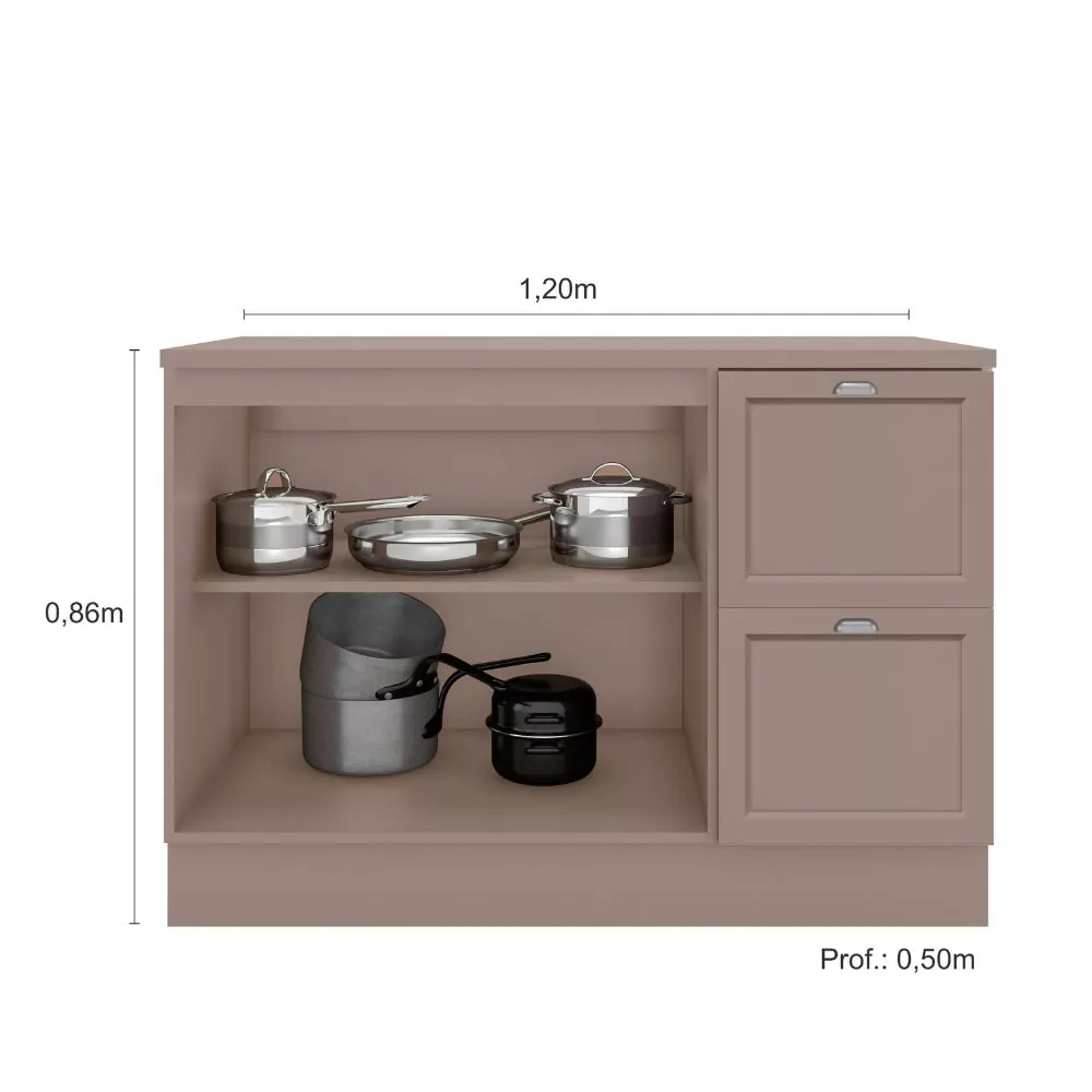 Balcão Flex 120cm com Tampo 2 portas 2 gavetas Unna fumê Poliman Móveis
