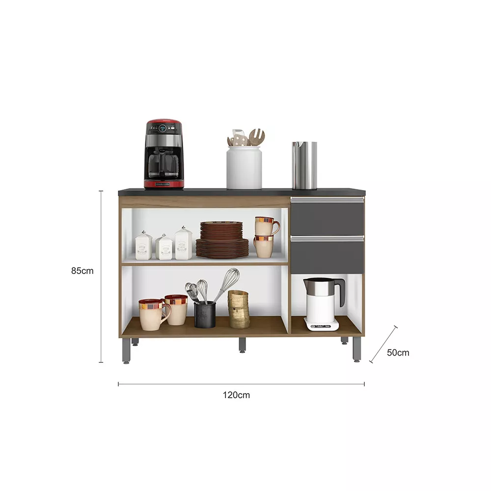 Balcão 2 Portas 3 Gavetas 120 cm sem tampo Lyon Poliman