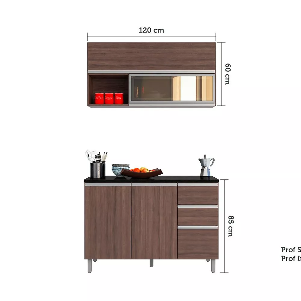 Cozinha Modulada 2 Peças 5 Portas 2 Gavetas Evidence