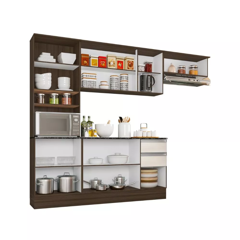 Cozinha Compacta 9 Portas 2 Gavetas Com Balcão Tampo Paris Poliman Móveis