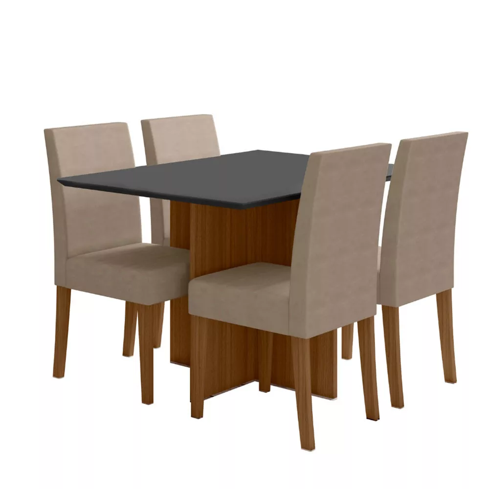 Conjunto Sala de Jantar Retangular Mesa Helo 120cm e 04 Cadeiras Josi Poliman Móveis