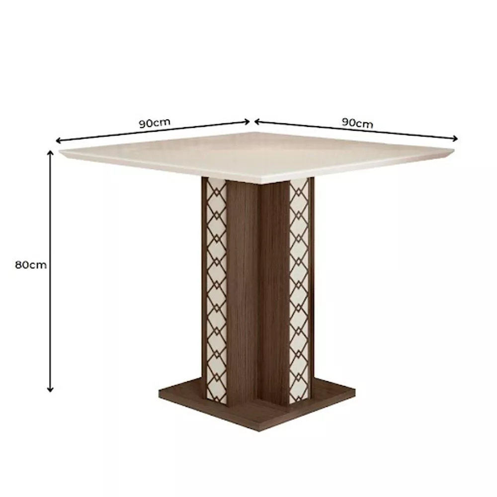 Mesa para Sala de Jantar 90cm Quadrada Tampo Chanfrado Isis Poliman