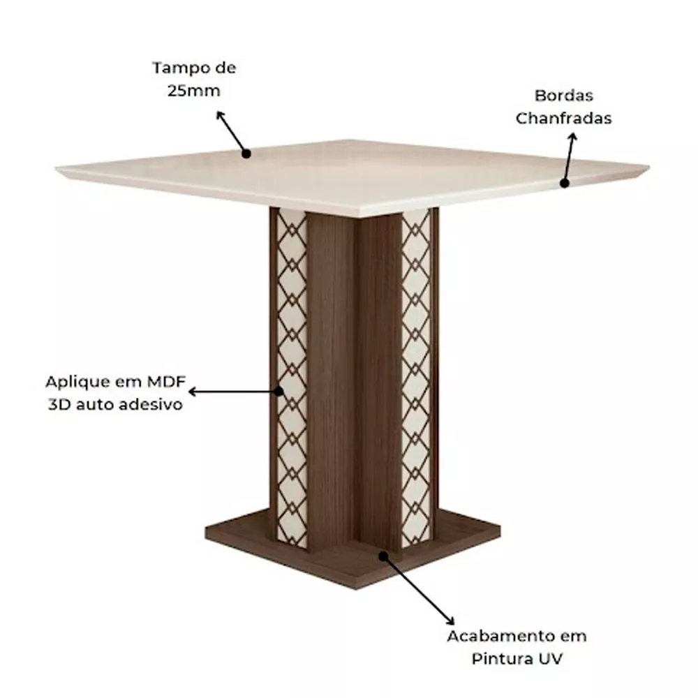 Mesa para Sala de Jantar 90cm Quadrada Tampo Chanfrado Isis Poliman