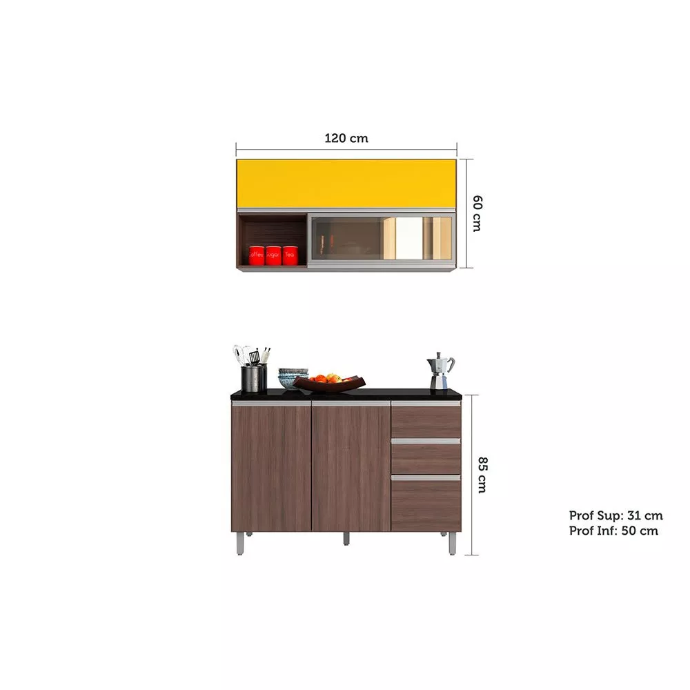 Cozinha Modulada 2 Peças 5 Portas 2 Gavetas Evidence