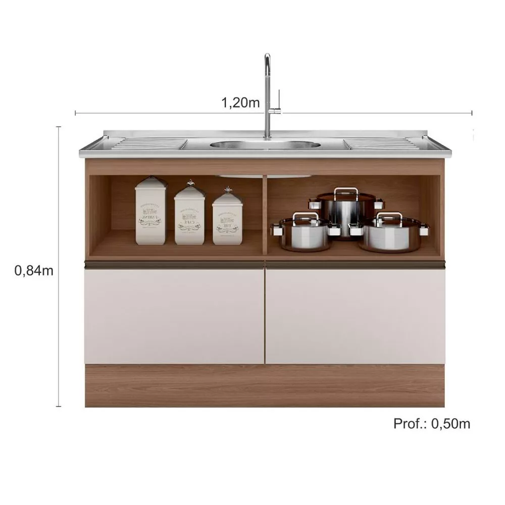Balcão para Pia e Cuba 120 cm 2 Portas 2 Gavetas Etna Poliman