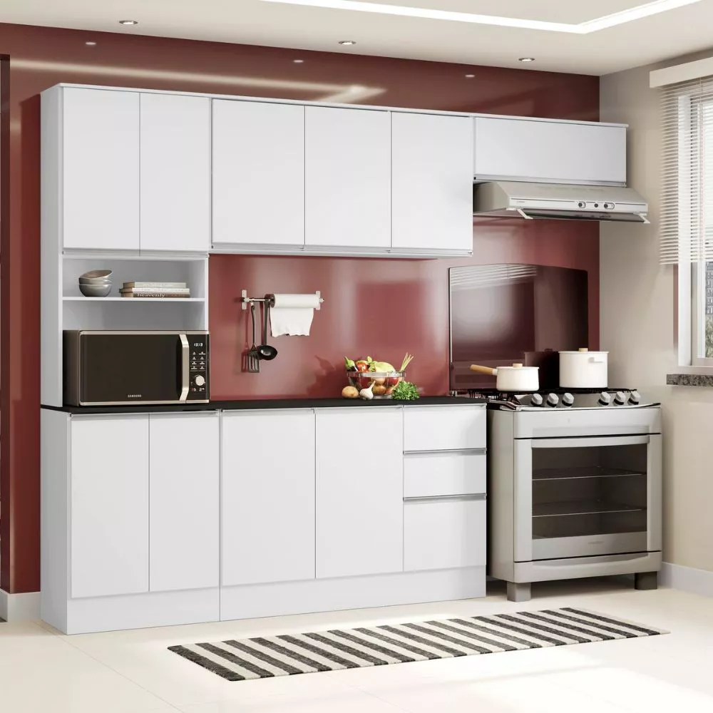 Cozinha Compacta 9 Portas 2 Gavetas Com Balcão Tampo Paris