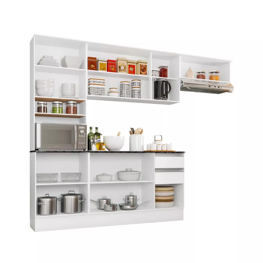 Cozinha Compacta 9 Portas 2 Gavetas Com Balcão Tampo Paris