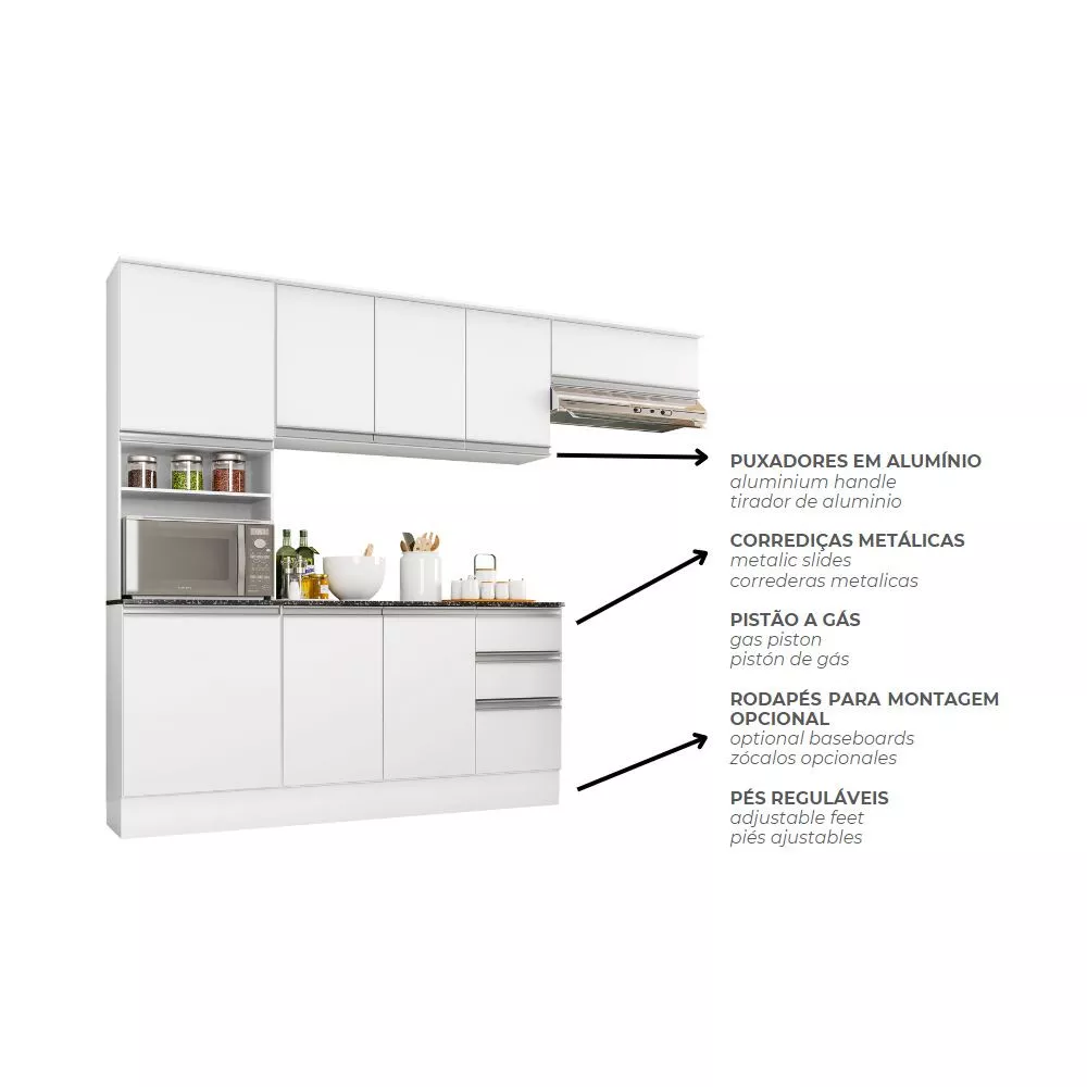 Cozinha Compacta 9 Portas 2 Gavetas Com Balcão Tampo Paris