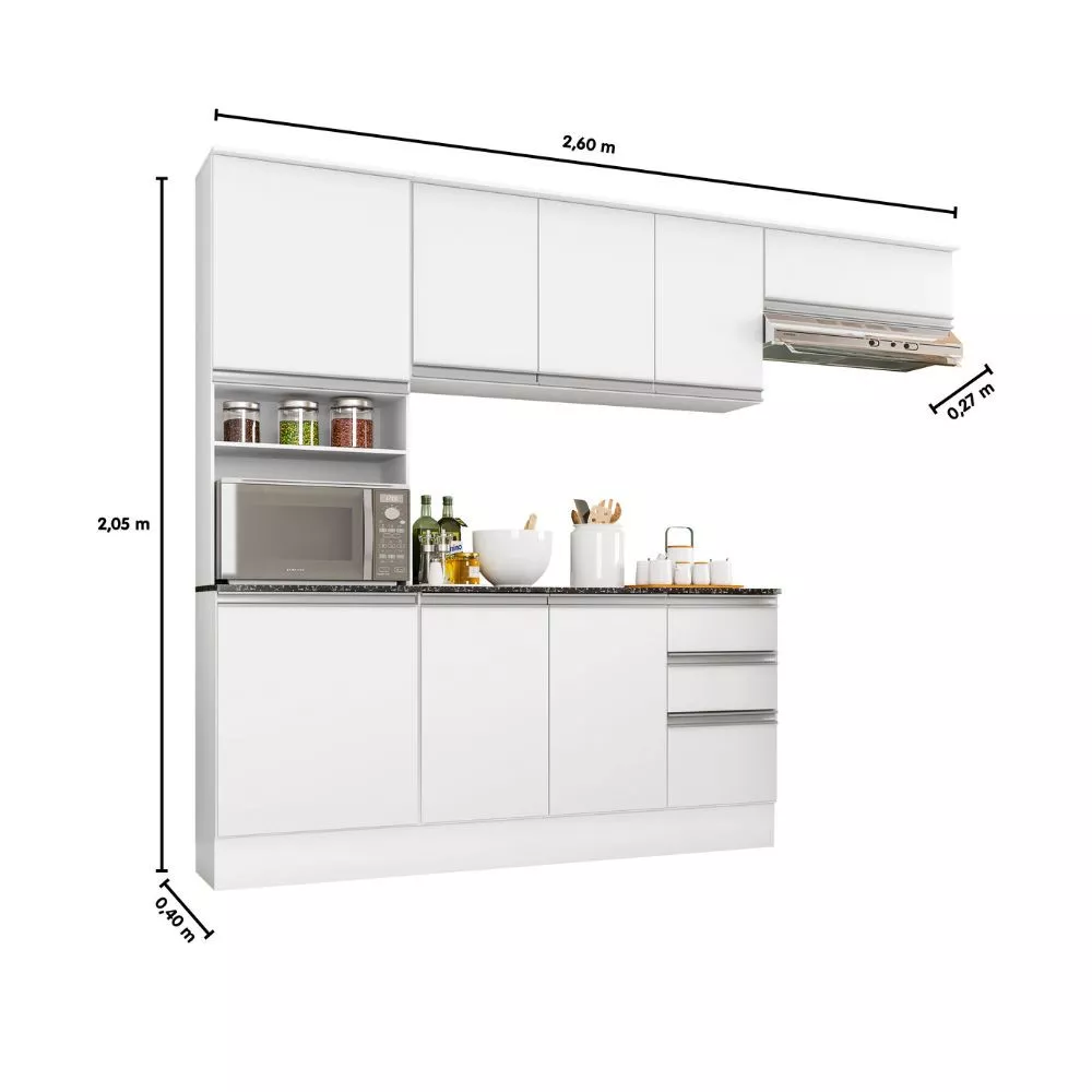 Cozinha Compacta 9 Portas 2 Gavetas Com Balcão Tampo Paris