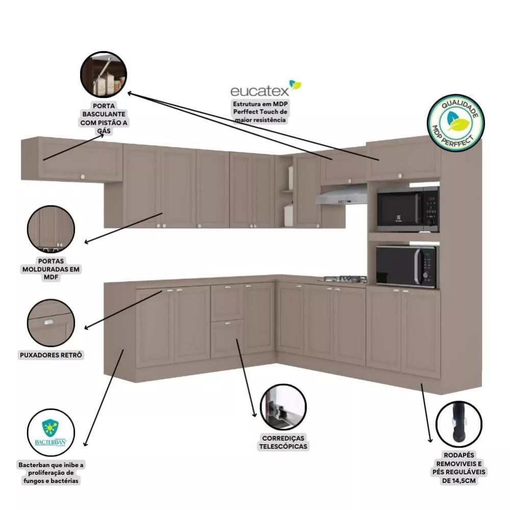 Cozinha Completa Unna 17 Portas 2 Gavetas Poliman Móveis