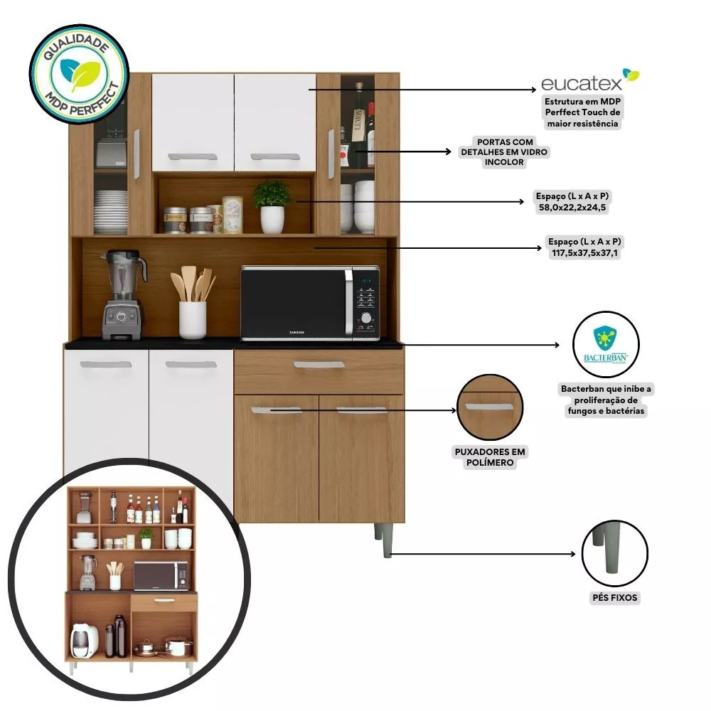 Kit Cozinha 8 Portas 1 Gaveta Gabi Poliman Móveis