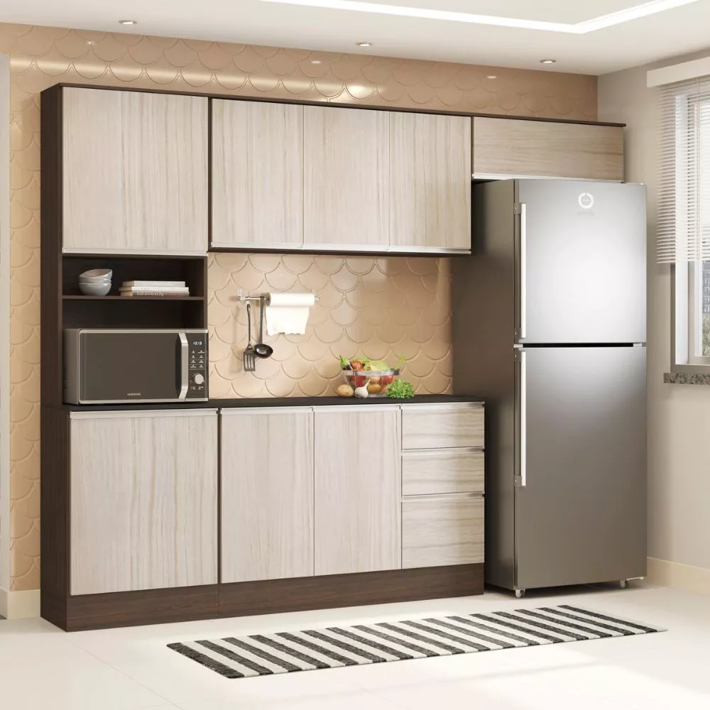 Cozinha Compacta 9 Portas 2 Gavetas Com Balcão Tampo Paris