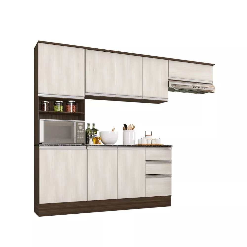 Cozinha Compacta 9 Portas 2 Gavetas Com Balcão Tampo Paris