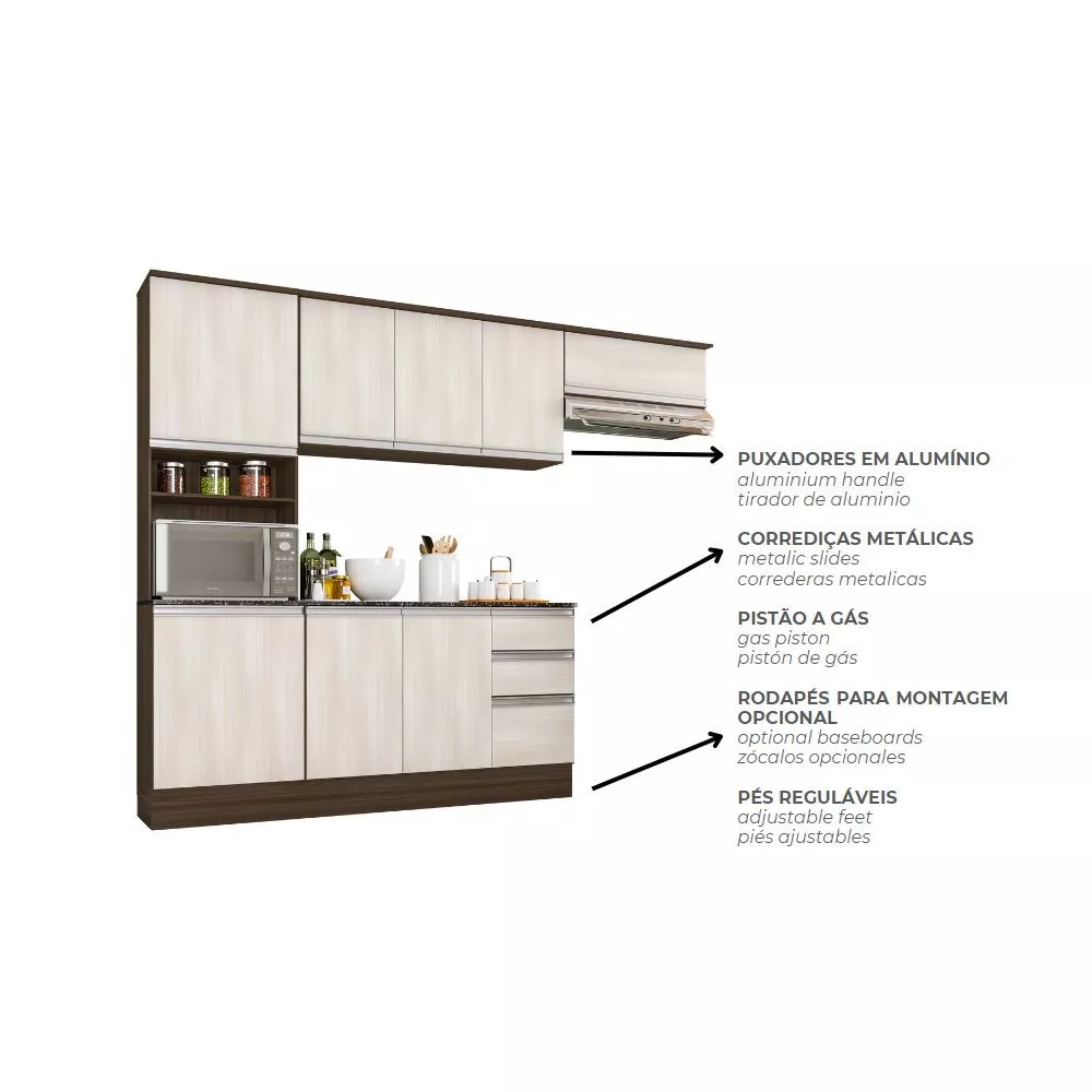 Cozinha Compacta 9 Portas 2 Gavetas Com Balcão Tampo Paris