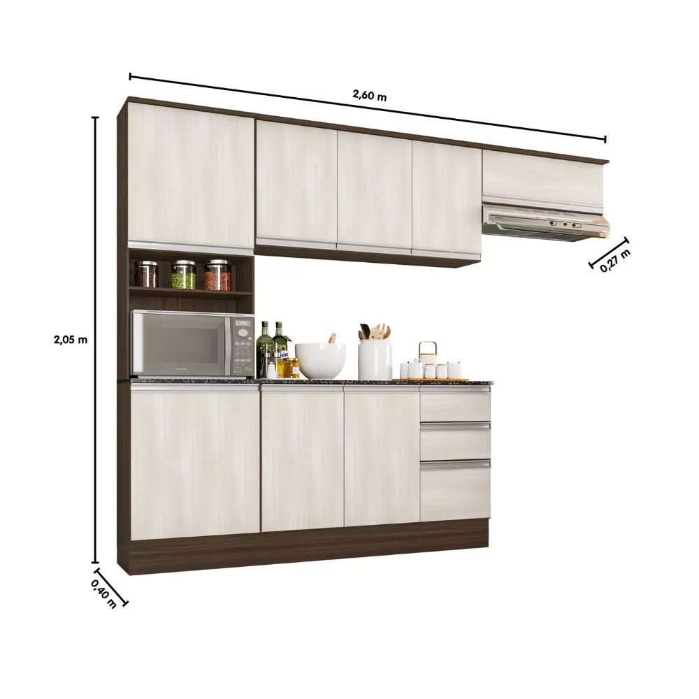 Cozinha Compacta 9 Portas 2 Gavetas Com Balcão Tampo Paris