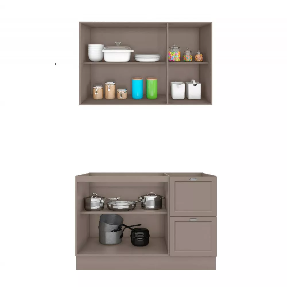 Cozinha Compacta Armário Aéreo e Balcão para Pia Unna Poliman