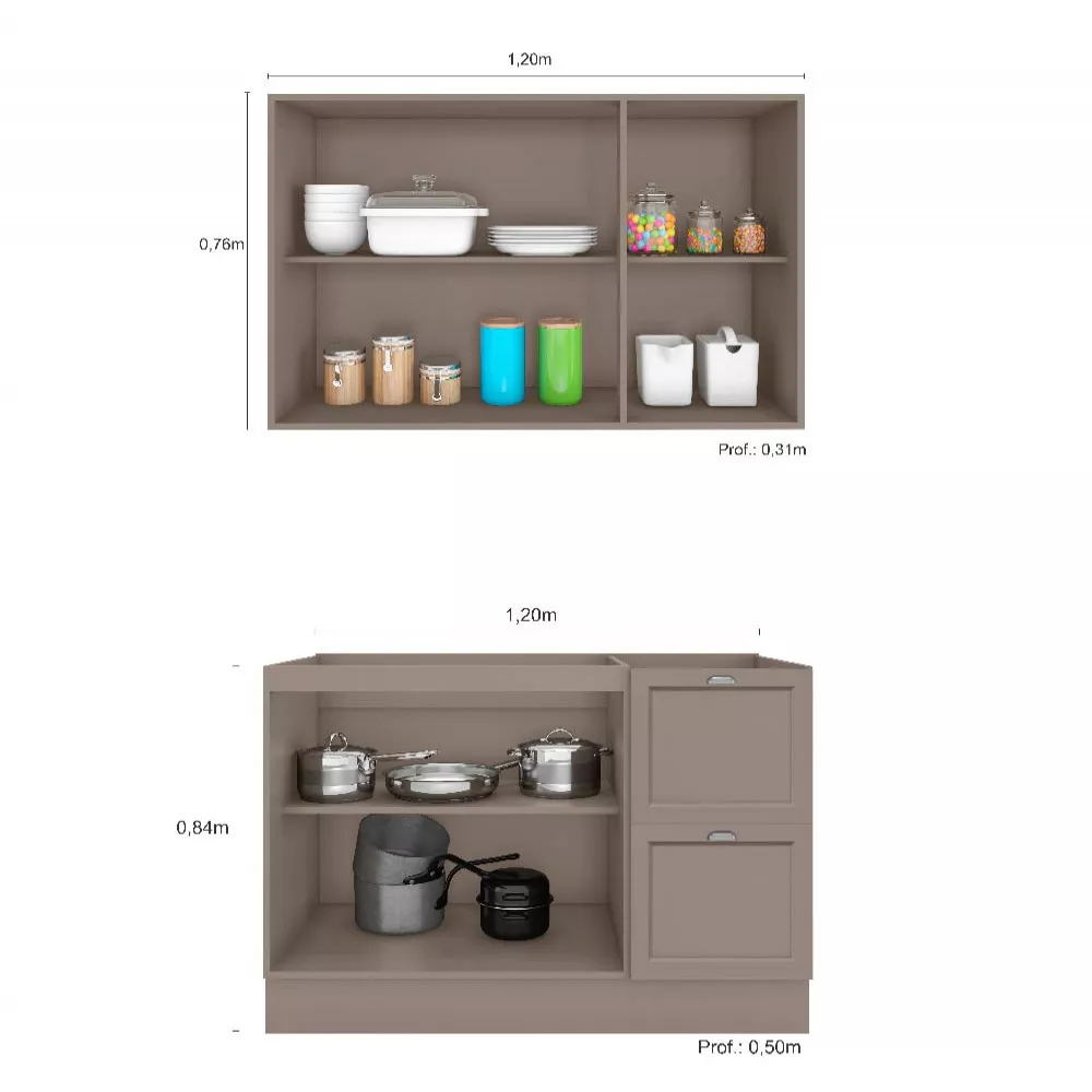 Cozinha Compacta Armário Aéreo e Balcão para Pia Unna Poliman