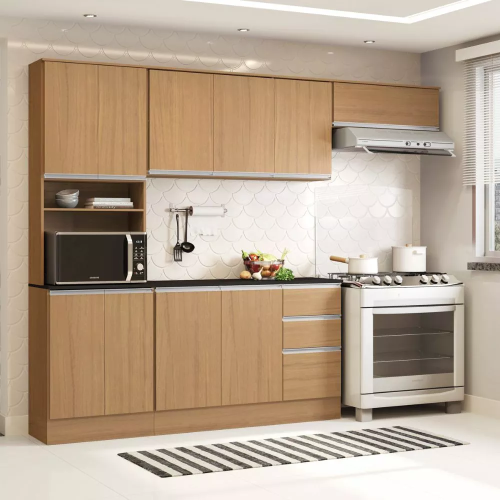 Cozinha Compacta 9 Portas 2 Gavetas Com Balcão Tampo Paris