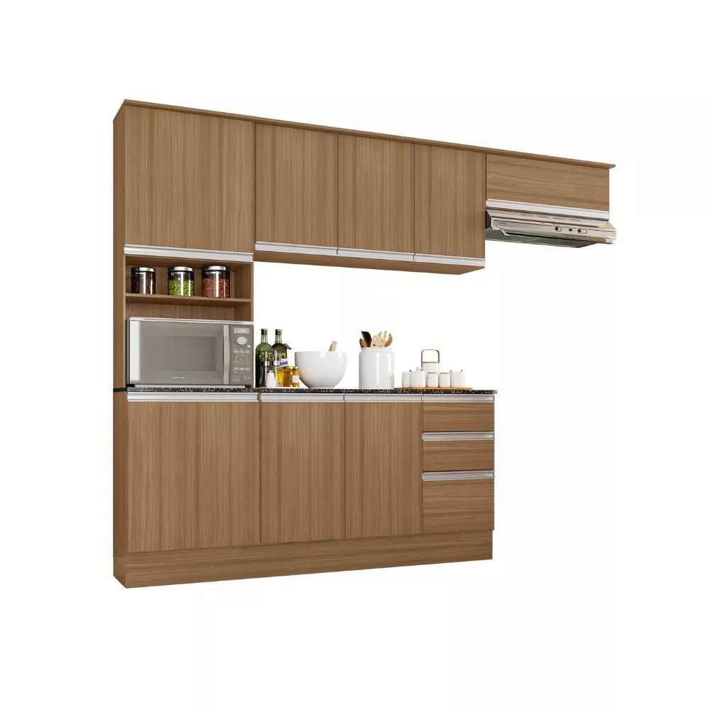 Cozinha Compacta 9 Portas 2 Gavetas Com Balcão Tampo Paris