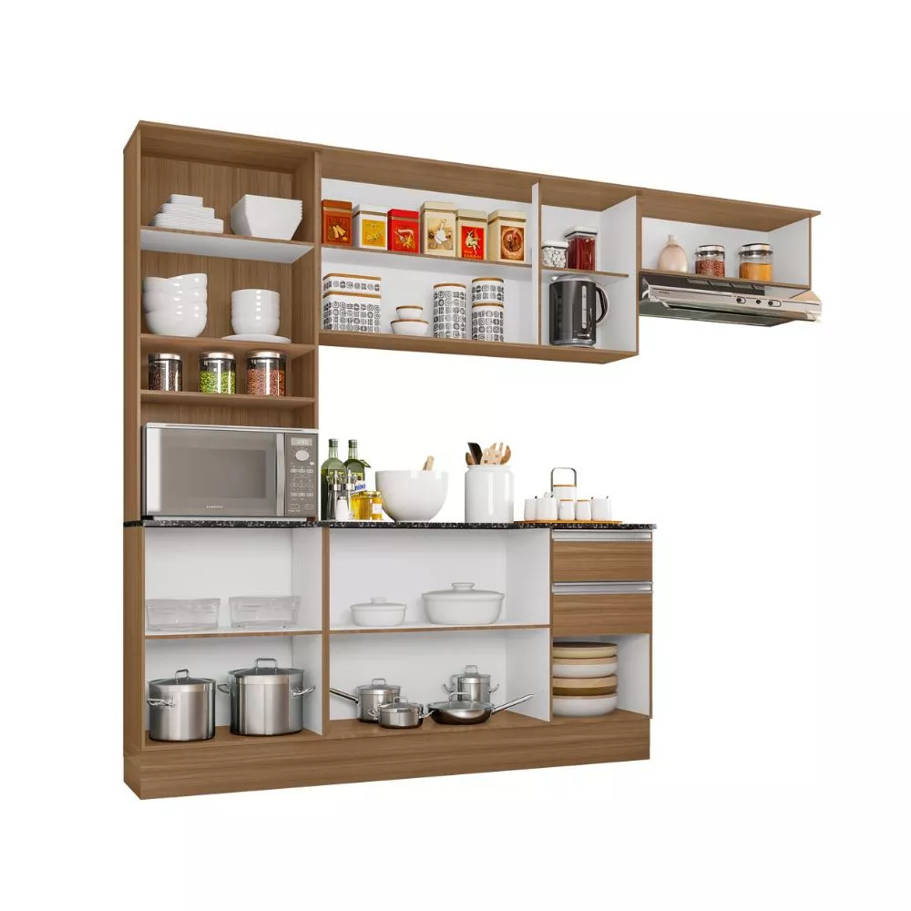 Cozinha Compacta 9 Portas 2 Gavetas Com Balcão Tampo Paris