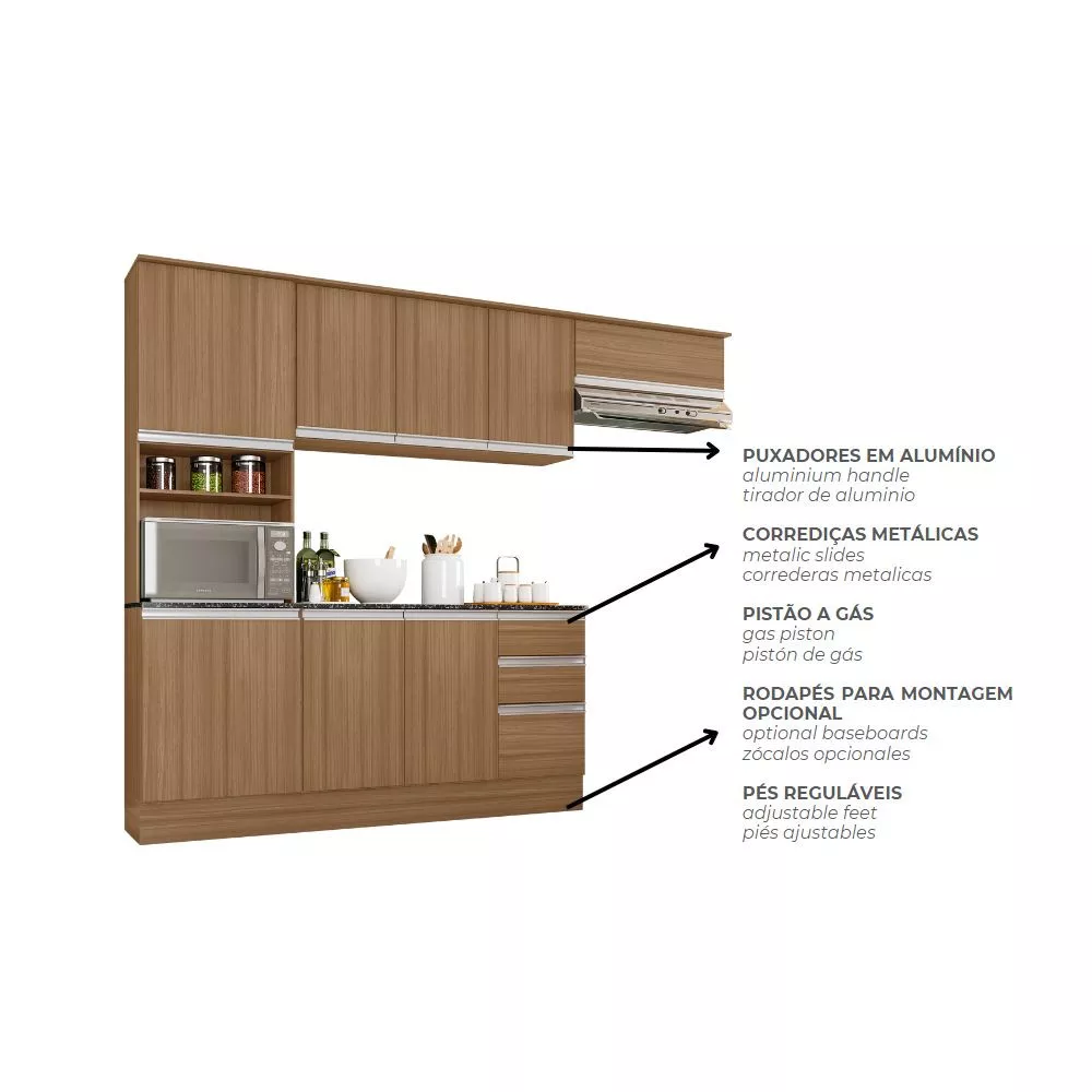Cozinha Compacta 9 Portas 2 Gavetas Com Balcão Tampo Paris