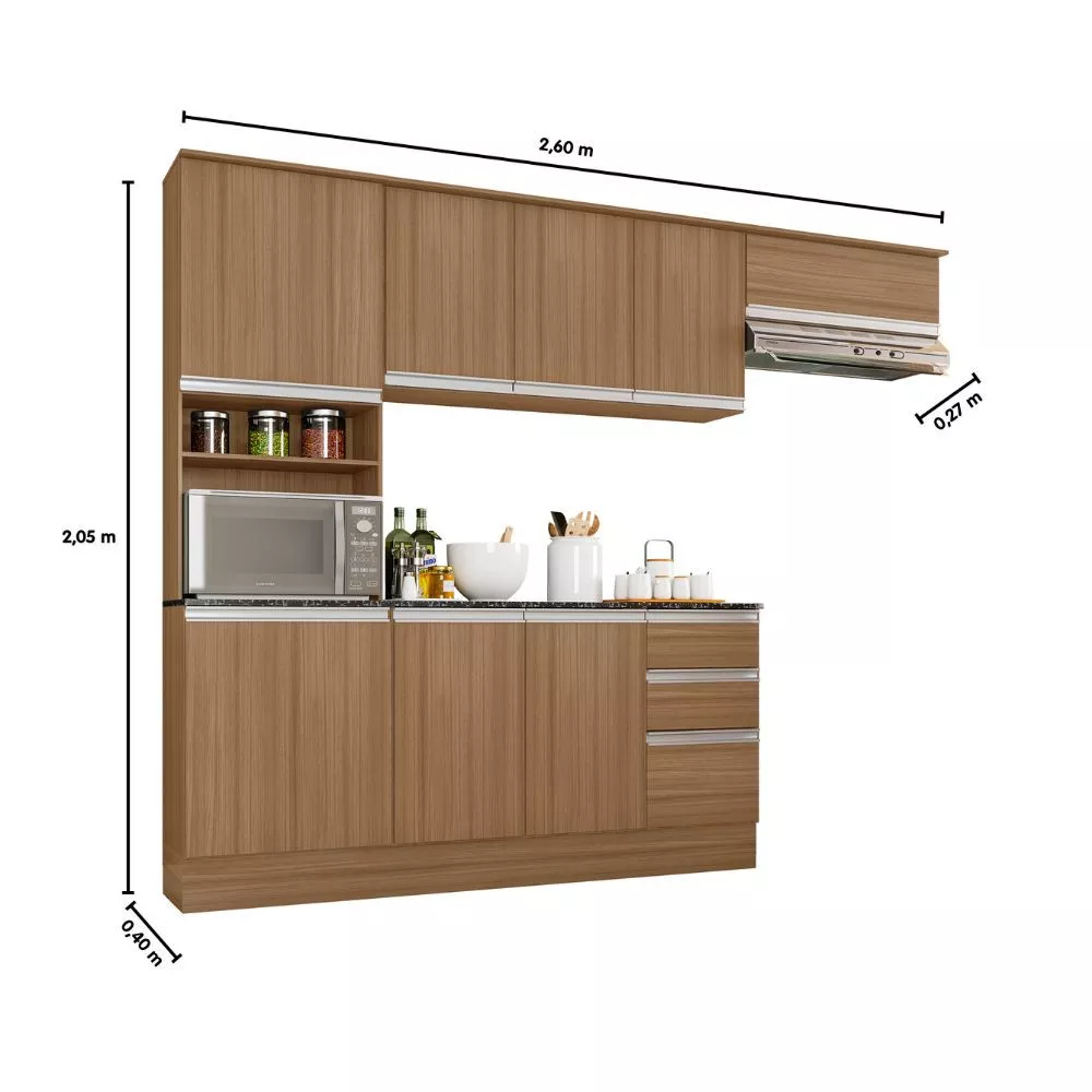 Cozinha Compacta 9 Portas 2 Gavetas Com Balcão Tampo Paris