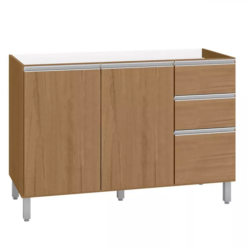 Balcão para Pia Cuba 120cm 3 Portas 3 Gavetas Paris Poliman Móveis