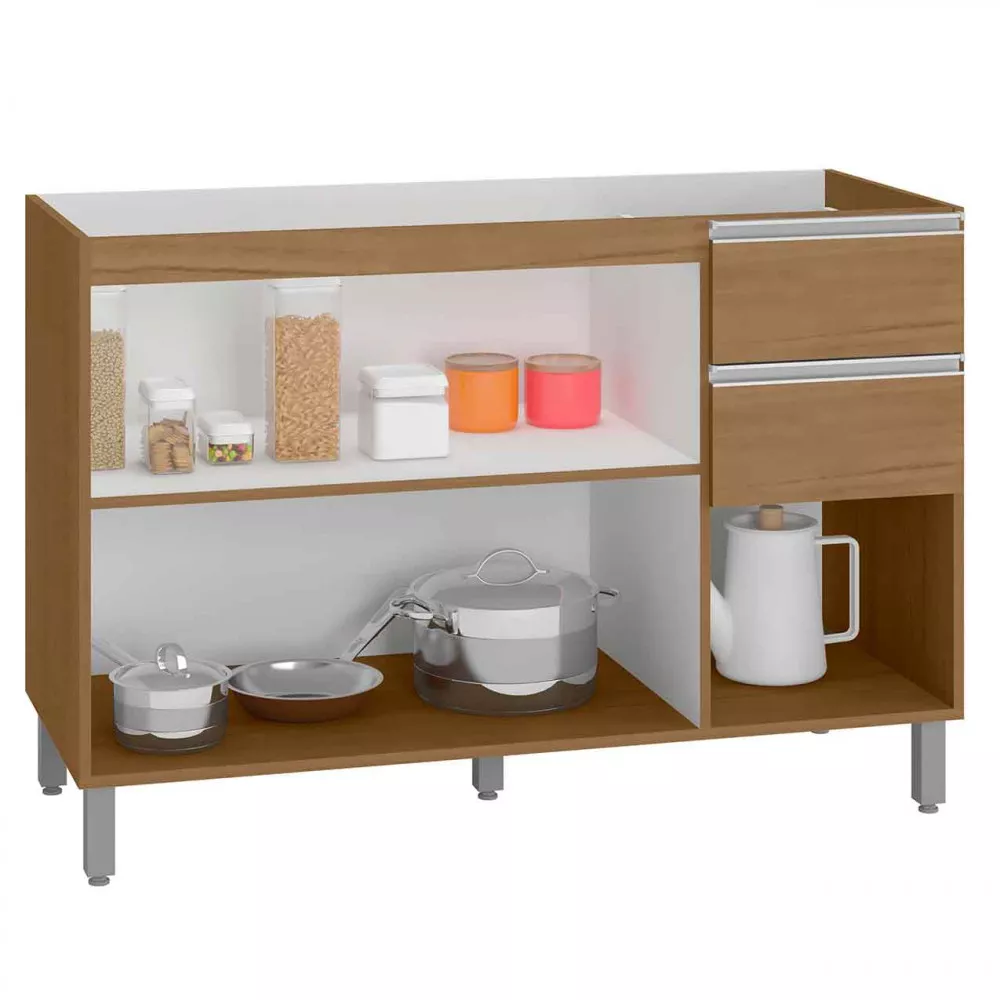 Balcão para Pia Cuba 120cm 3 Portas 3 Gavetas Paris Poliman Móveis
