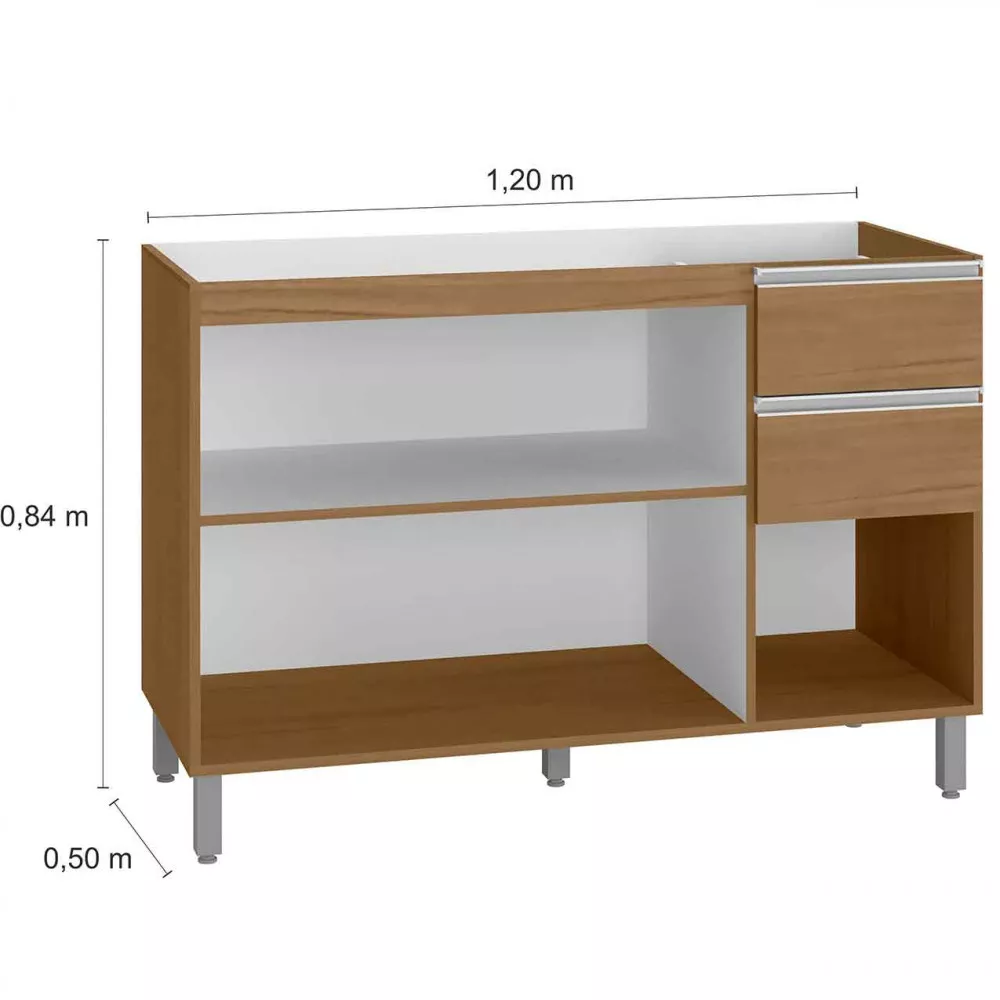 Balcão para Pia Cuba 120cm 3 Portas 3 Gavetas Paris Poliman Móveis