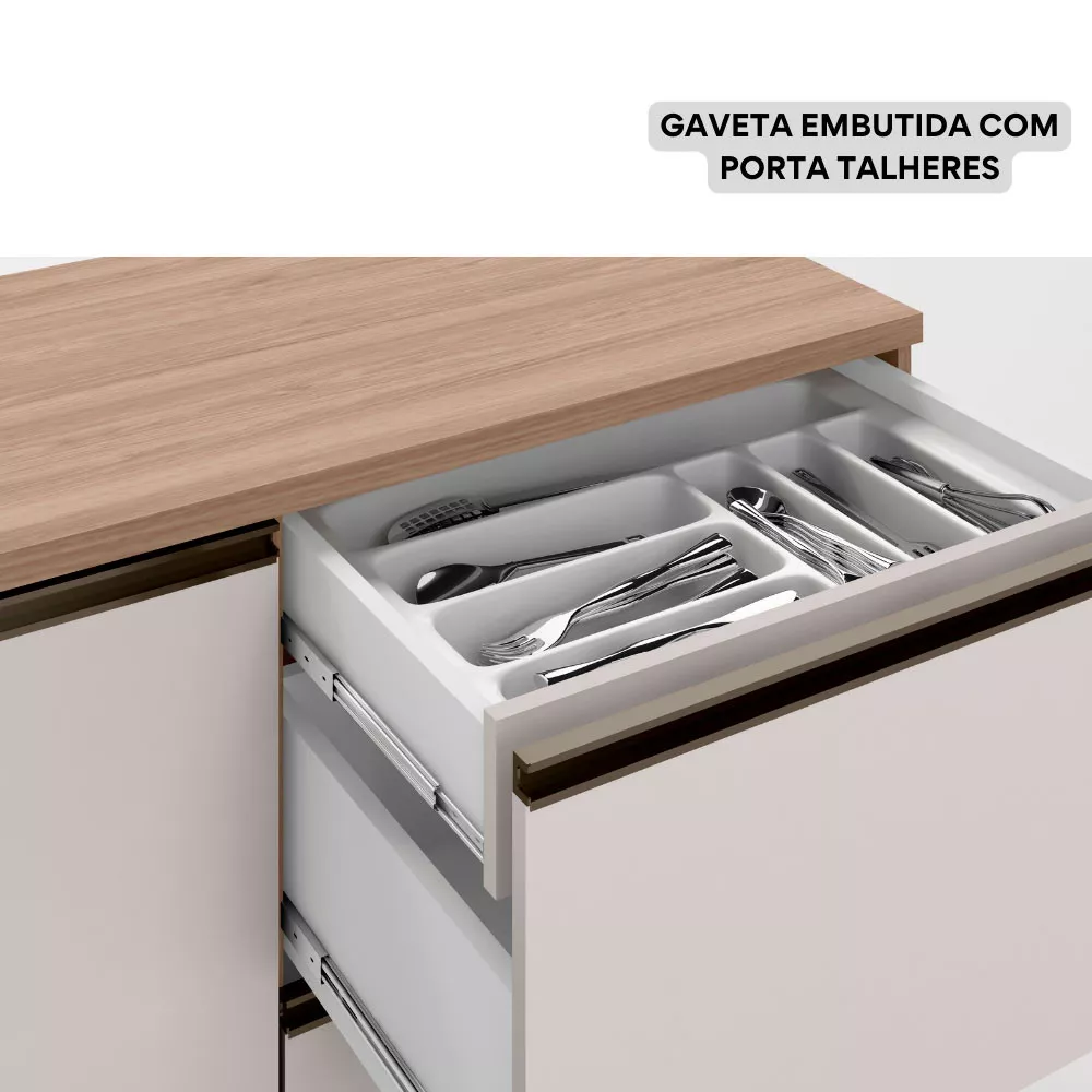 Balcão com Tampo 120cm 1 Porta 3 Gavetas Etna Poliman