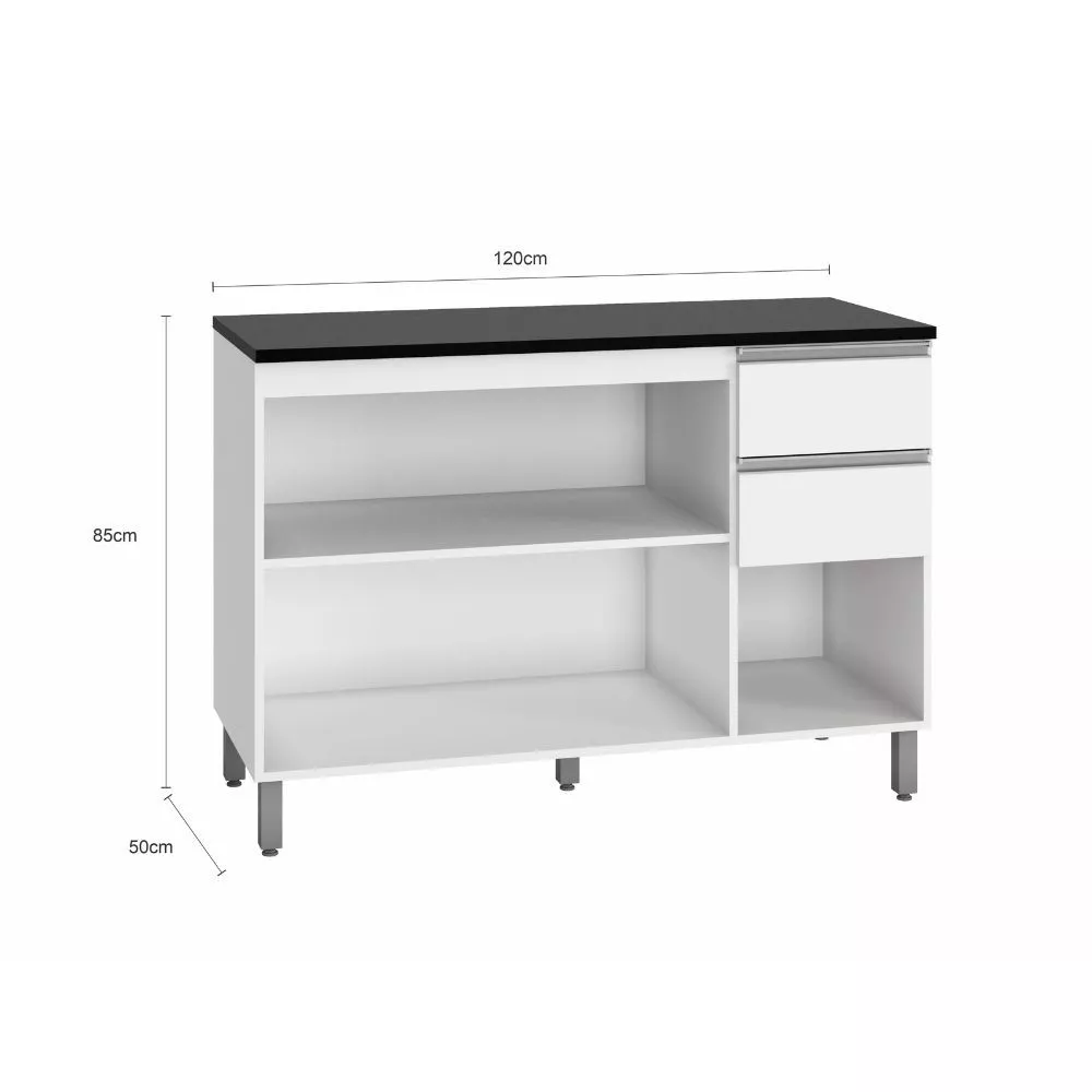 Balcão com Tampo Evidence 3 Portas 2 Gavetas MDP Poliman Móveis