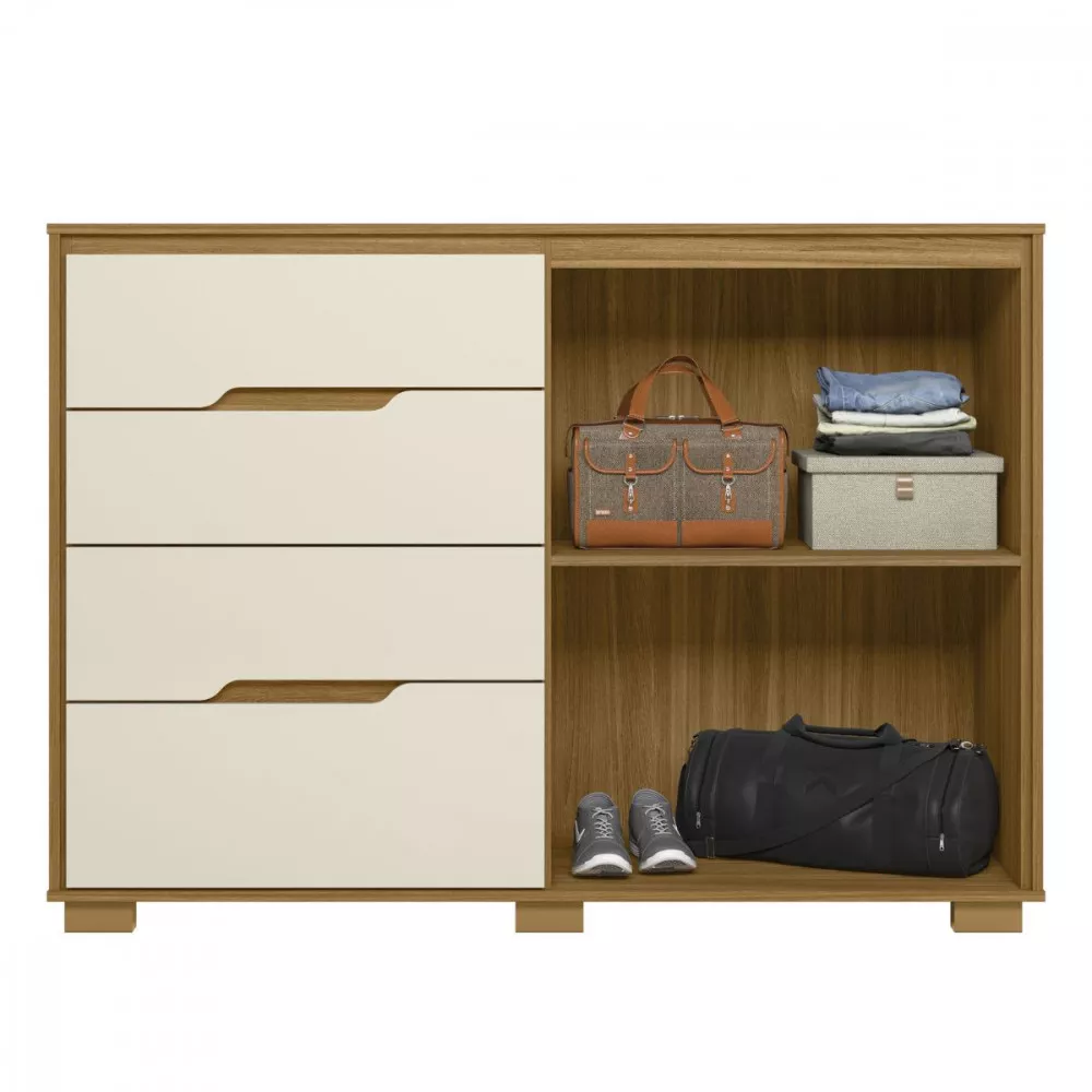 Cômoda Texas  Com 4 Gavetas e 2 Portas Ripado Moval