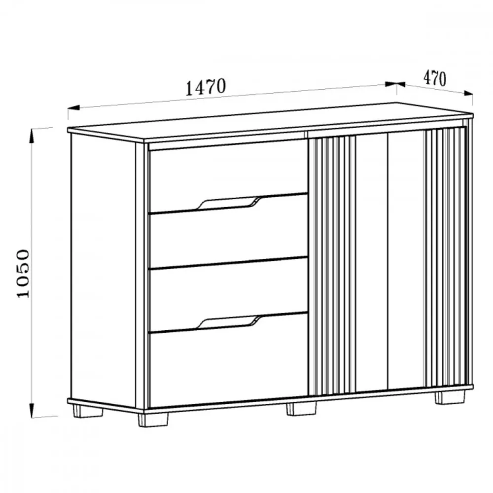 Cômoda Texas  Com 4 Gavetas e 2 Portas Ripado Moval
