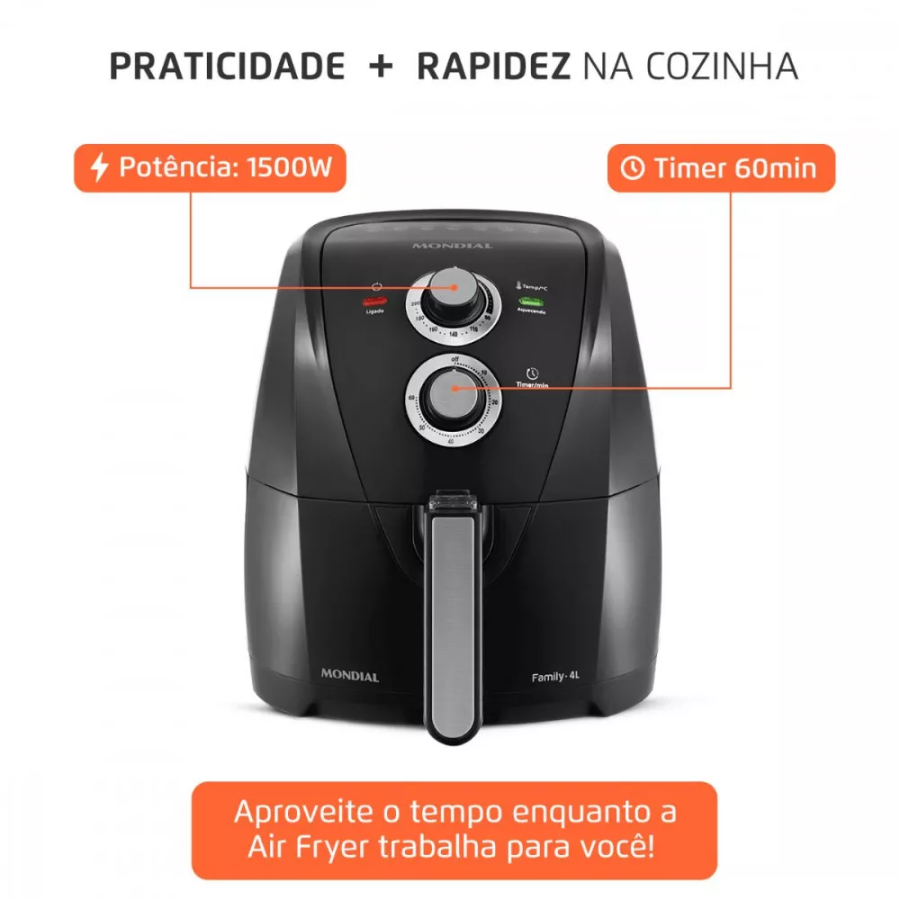 Imagem 9 de 13 de Fritadeira Sem Óleo Air Fryer Mondial 4 Litros 1500w Potência AFN40