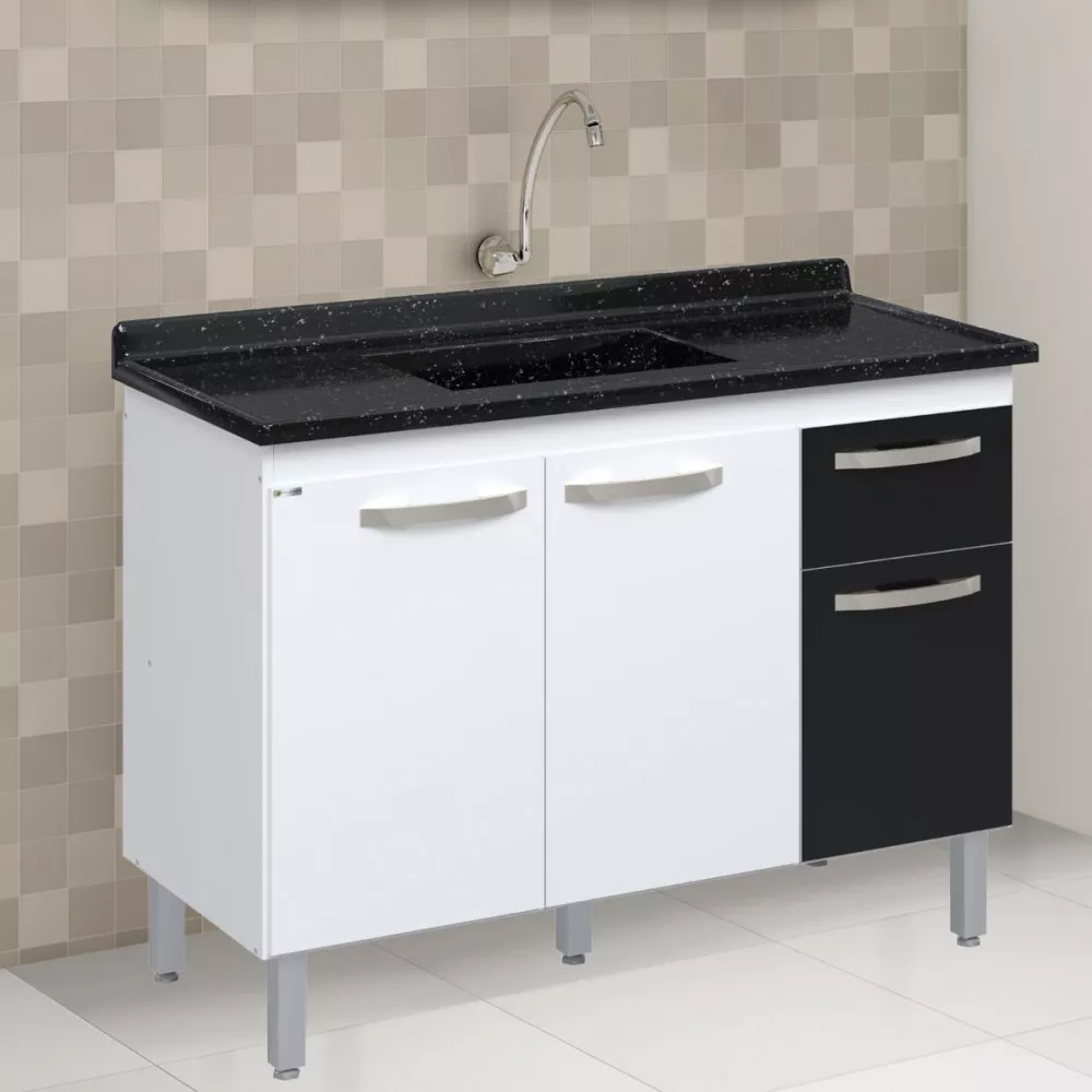 Balcão Flat De Cozinha Para Pia 3 Portas 1 gaveta 1,16 Rorato