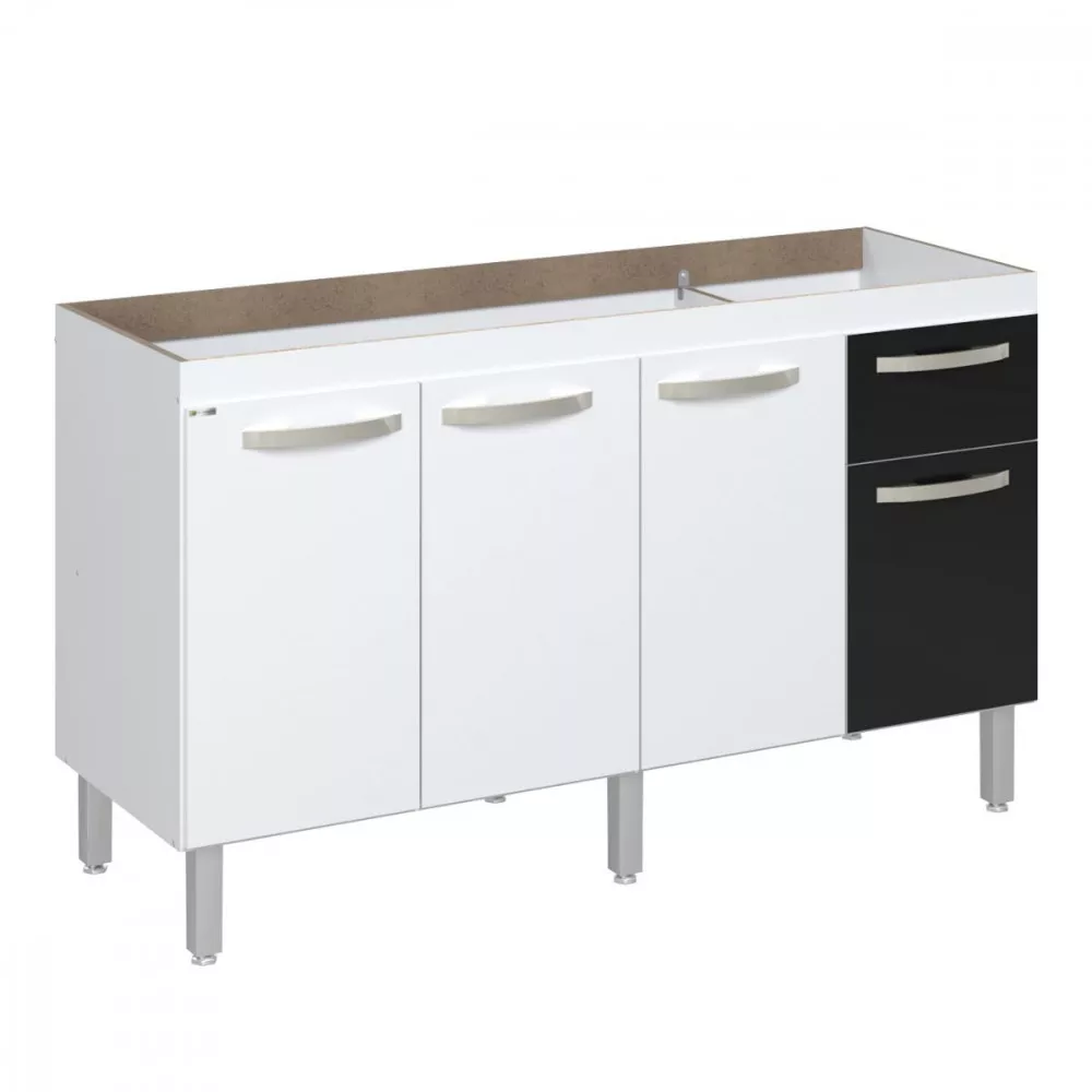 Balcão Flat De Cozinha Para Pia 4 Portas 1 gaveta 1,43 Rorato