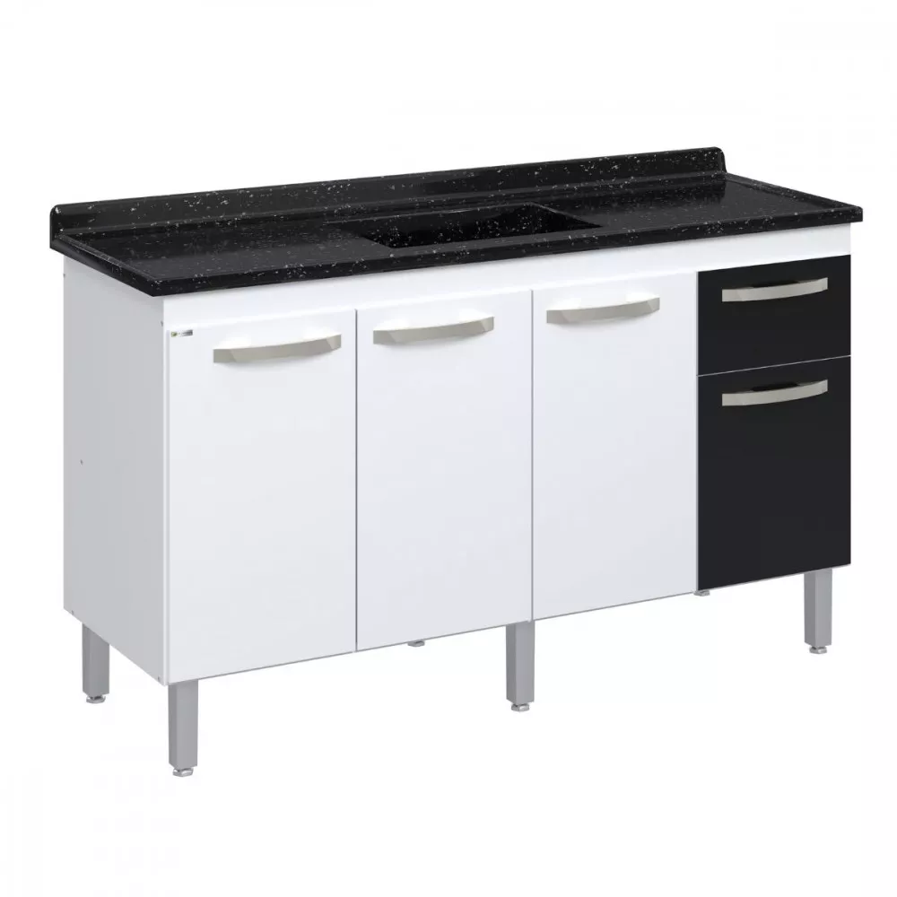 Balcão Flat De Cozinha Para Pia 4 Portas 1 gaveta 1,43 Rorato