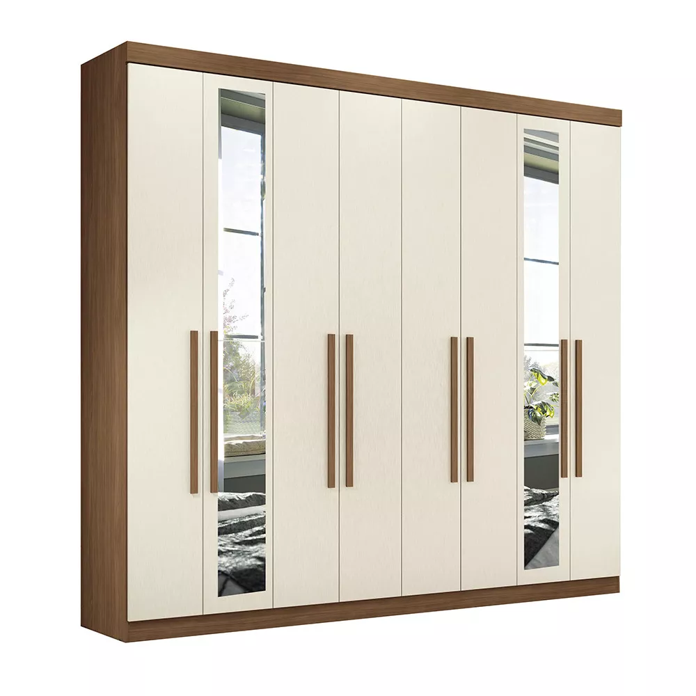 Guarda Roupa Casal 238cm 8 Portas 4 Gavetas com Espelhos Master New Santos Andirá